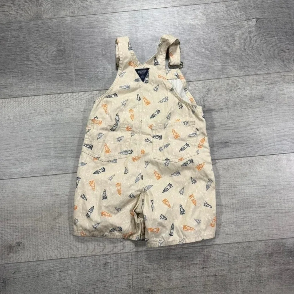 Vintage 2000s rare Oshkosh b'gosh tan cream spaceship all over print‎ overalls